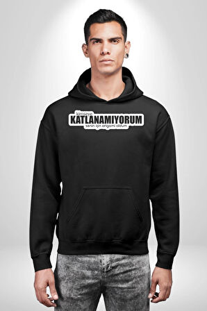 Kimseye Katlanamıyorum Senin İçin Origami Oldum Yazılı Kadın Erkek  Siyah Kapüşonlu Sweatshirt Hoodie