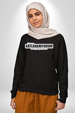 Kimseye Katlanamıyorum Senin İçin Origami Oldum Yazılı Kadın Erkek Siyah Sweatshirt 