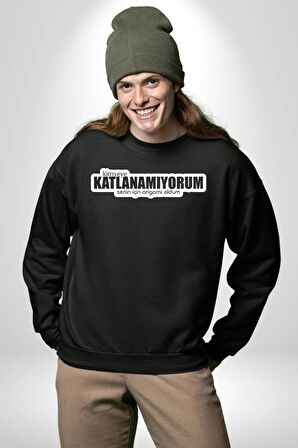 Kimseye Katlanamıyorum Senin İçin Origami Oldum Yazılı Kadın Erkek Siyah Sweatshirt 