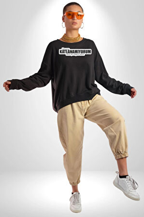 Kimseye Katlanamıyorum Senin İçin Origami Oldum Yazılı Kadın Erkek Siyah Sweatshirt 