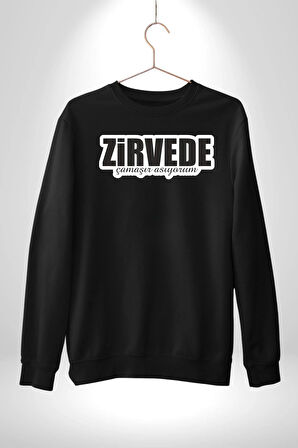 Zirvede Çamaşırı Asıyorum Yazılı Kadın Erkek Siyah Sweatshirt 