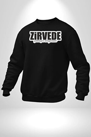 Zirvede Çamaşırı Asıyorum Yazılı Kadın Erkek Siyah Sweatshirt 