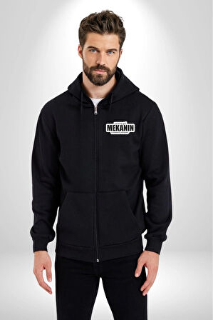 Yanıma Gel Mekanın Cennet Olsun Yazılı Kadın Erkek Siyah Kapüşonlu Fermuarlı Baskılı Hırka Sweatshirt