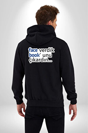 Face Verdik Book unu Çıkardın. Yazılı Kadın Erkek Siyah Kapüşonlu Fermuarlı Baskılı Hırka Sweatshirt
