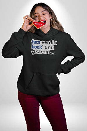 Face Verdik Book unu Çıkardın. Yazılı Kadın Erkek  Siyah Kapüşonlu Sweatshirt Hoodie
