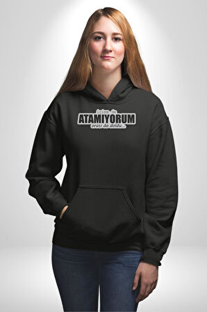 İçime de Atamıyorum Orasıda Doldu Yazılı Kadın Erkek  Siyah Kapüşonlu Sweatshirt Hoodie