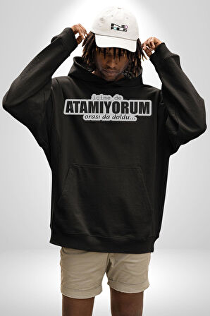 İçime de Atamıyorum Orasıda Doldu Yazılı Kadın Erkek  Siyah Kapüşonlu Sweatshirt Hoodie