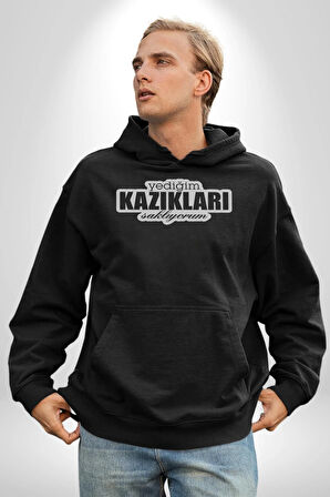 Yediğim kazıkları Saklıyorum Yazılı Kadın Erkek  Siyah Kapüşonlu Sweatshirt Hoodie