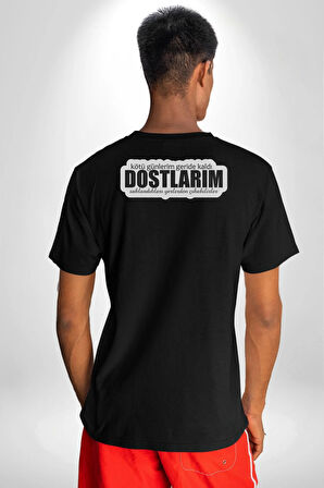 Kötü Günlerim Geride Kaldı Dostlarım Saklandıkları Yerden Çıkabilirler Yazılı Pamuklu Kadın Erkek Oversize Sırt Dijital Baskılı Siyah T-shirt