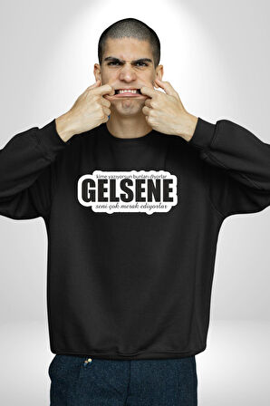 Kime Yazıyorsun Bunları Diyorlar Gelsene Seni Çok Merak Ediyorlar Yazılı Kadın Erkek Siyah Sweatshirt 