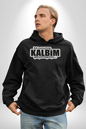 Minoş Kalbim Yine Paramparça Yazılı Kadın Erkek  Siyah Kapüşonlu Sweatshirt Hoodie