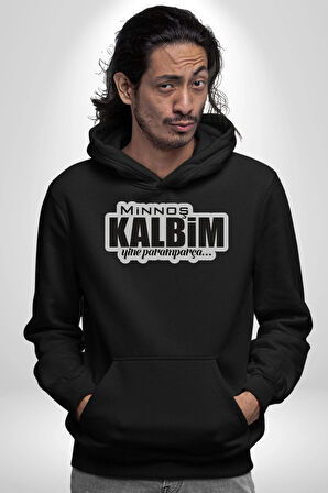 Minoş Kalbim Yine Paramparça Yazılı Kadın Erkek  Siyah Kapüşonlu Sweatshirt Hoodie