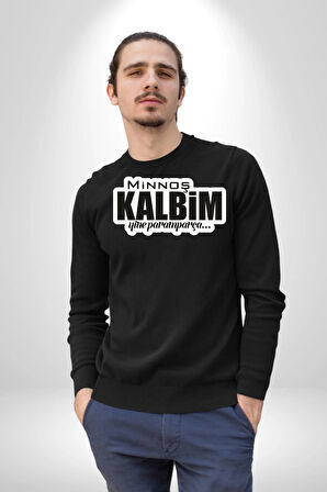 Minoş Kalbim Yine Paramparça Yazılı Kadın Erkek Siyah Sweatshirt 