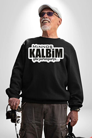 Minoş Kalbim Yine Paramparça Yazılı Kadın Erkek Siyah Sweatshirt 