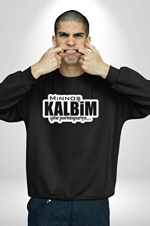 Minoş Kalbim Yine Paramparça Yazılı Kadın Erkek Siyah Sweatshirt 