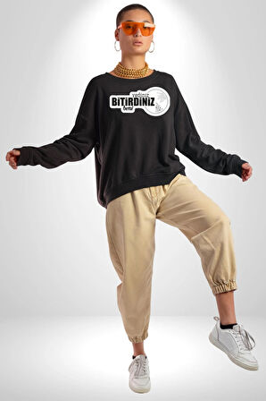 Yediniz Bitrdiniz Beni Yazılı Kadın Erkek Siyah Sweatshirt 