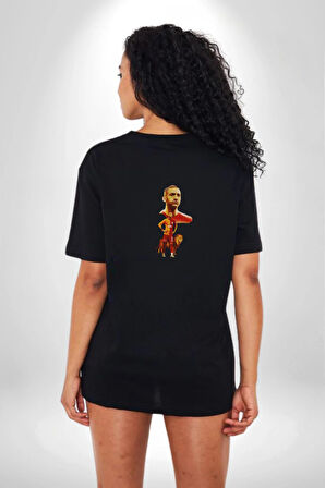 Hakim Ziyech Futbol Sarı Kırmızı Fas Pamuklu Kadın Erkek Oversize Sırt Dijital Baskılı Siyah T-shirt
