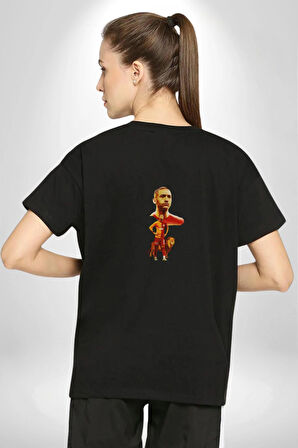 Hakim Ziyech Futbol Sarı Kırmızı Fas Pamuklu Kadın Erkek Oversize Sırt Dijital Baskılı Siyah T-shirt