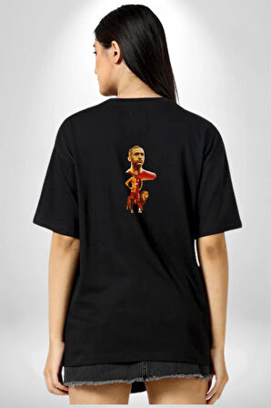 Hakim Ziyech Futbol Sarı Kırmızı Fas Pamuklu Kadın Erkek Oversize Sırt Dijital Baskılı Siyah T-shirt
