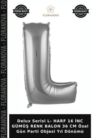 Delux Serisi L- HARF 16 İNC GÜMÜŞ RENK BALON 36 CM Özel Gün Parti Objesi Yıl Dönümü