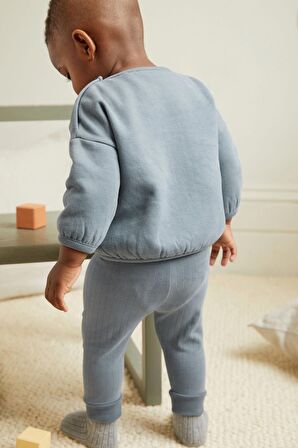 % 100 Pamuklu Teal Blue Sweatshirt Jogger Alt Üst Takım