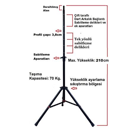 Raf Düzenekli Tripod Ayaklı Dart Arkalık Stand Seti. Lacivert Renk DARTSAN