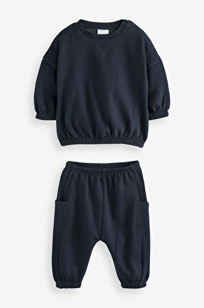 % 100 Pamuklu Mavi Gri Lacivert Jogger Set