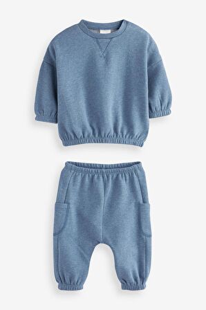 % 100 Pamuklu Mavi Gri Lacivert Jogger Set