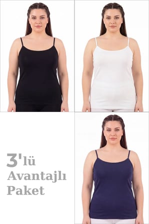 Özel Seri Tekstil Rahat İç Giyim Kadın Büyük Beden İp Askılı Atlet 3'lü Paket