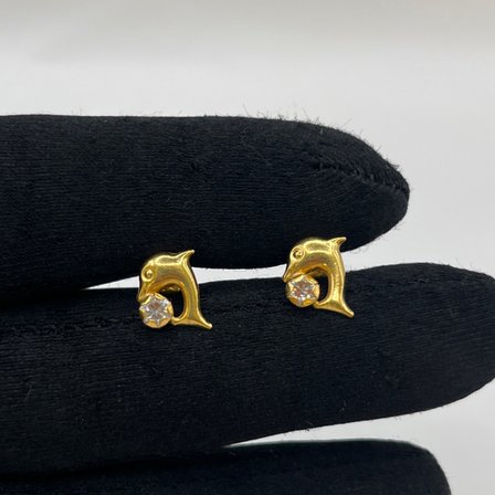 Yıldız Taşlı Yunus Altın Çocuk Küpesi 22 Ayar 1.24 Gram Hediye - 09CK009