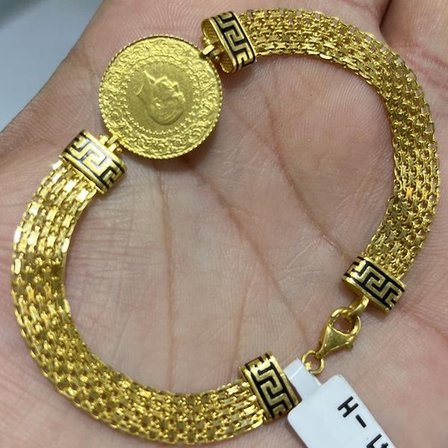 Çeyrekli Madalyon Hasır Örgü Mineli Altın Bileklik 22 Ayar 12.03 Gram Kadın Hediye