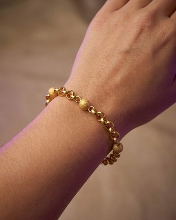 Tohumlu Halka Zincirli Top Top Kumlu Altın Bileklik 22 Ayar 7.08 Gram Kadın Hediye