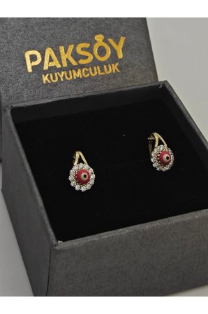 Papatya Taşlı Nazar Çiçek Çevreli Mineli Altın Çocuk Küpesi 14 Ayar 1.48 Gram Hediye