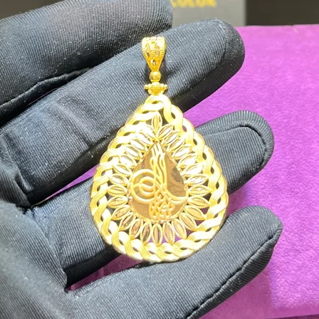 Osmanlı Tuğra Su Damlası Saç Örgüsü Ajurlu Kalemli Altın Kolye Ucu 22 Ayar 8.66 Gram Kadın