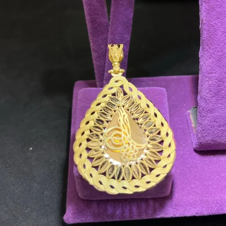 Osmanlı Tuğra Su Damlası Saç Örgüsü Ajurlu Kalemli Altın Kolye Ucu 22 Ayar 8.66 Gram Kadın