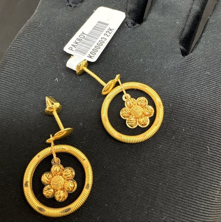 Dorika Çiçek Çember Oval Sallantılı Altın Küpe 22 Ayar 3.92 Gram Kadın Hediye