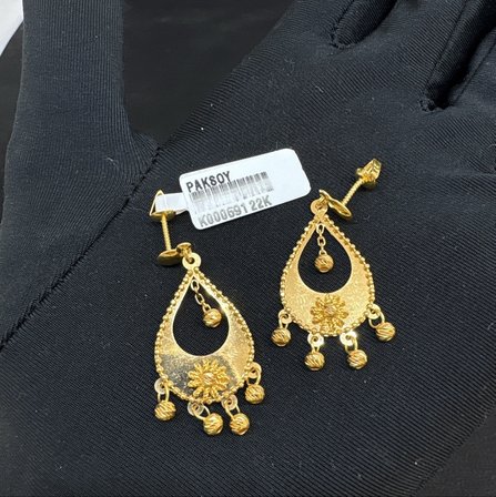 Su Damlası Sallantılı Top Top Ajurlu Çevreli Altın Küpe 22 Ayar 4.89 Gram Kadın Hediye