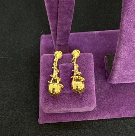 Su Damlası Sallantılı Top Top Kalemli Altın Küpe 22 Ayar 3.51 Gram Kadın Hediye