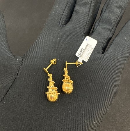 Su Damlası Sallantılı Top Top Kalemli Altın Küpe 22 Ayar 3.51 Gram Kadın Hediye