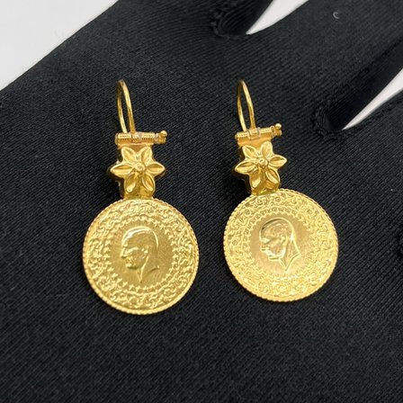 Mengilli Çiçek Madalyon Çeyrekli Sarkıntılı Çevreli Altın Sallantılı Küpe 22 Ayar 5.94 Gram