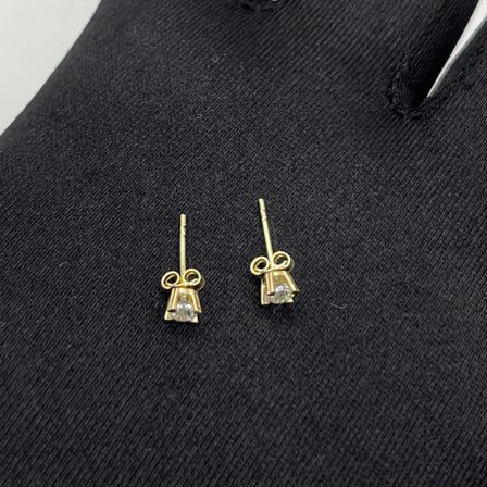 Tek Taş Taşlı Altın Çivili Küpe 14 Ayar 0.86 Gram Kadın Hediye