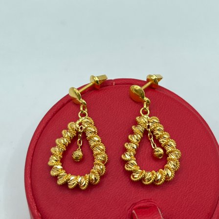 Cam Su Damlası Sallantılı Dorika Top Top Zincirli Altın Vidalı Küpe 22 Ayar 6.42 Gram Kadın