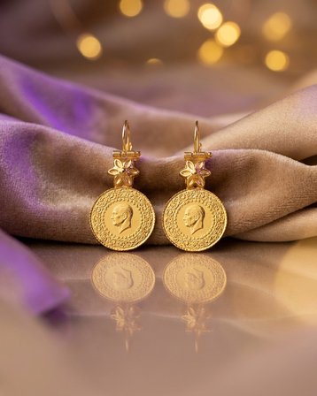 Çiçek Sallantılı Çeyrekli Ziynetli Altın Küpe 22 Ayar 5.91 Gram Kadın Hediye