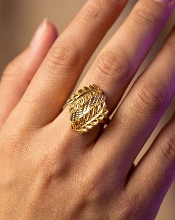Yaprak Ajurlu Örgü Altın Döküm Yüzük 22 Ayar 4.22 Gram Kadın Hediye
