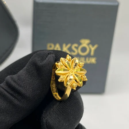 Çiçekli Kalemli Çiçek Yaprak Yıldız Dorika Altın Yüzük 22 Ayar 5.20 Gram Kadın Hediye