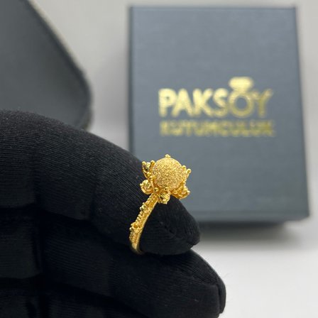 Lotus Çiçek Kumlu Top Top Altın Yüzük 22 Ayar 3.97 Gram Kadın Hediye