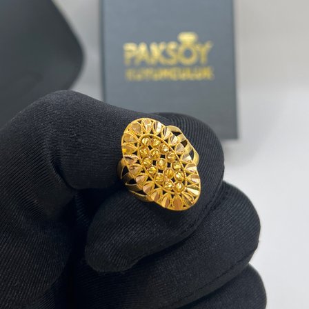 Dorika Yaprak Ajurlu Kalemli Çiçek Altın Yüzük 22 Ayar 4.13 Gram Kadın Hediye