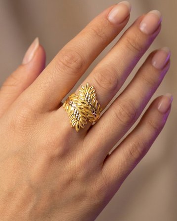 Başak Yaprak Kalemli Altın Yüzük 22 Ayar 5.97 Gram Kadın Hediye