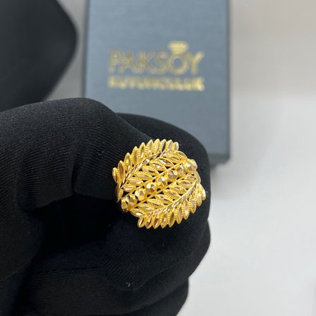 Başak Yaprak Dorika Kalemli Ajurlu Top Top Altın Yüzük 22 Ayar 5.59 Gram Kadın Hediye
