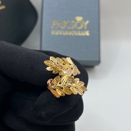 Başak Yaprak Kalemli Altın Yüzük 22 Ayar 4.77 Gram Kadın Hediye